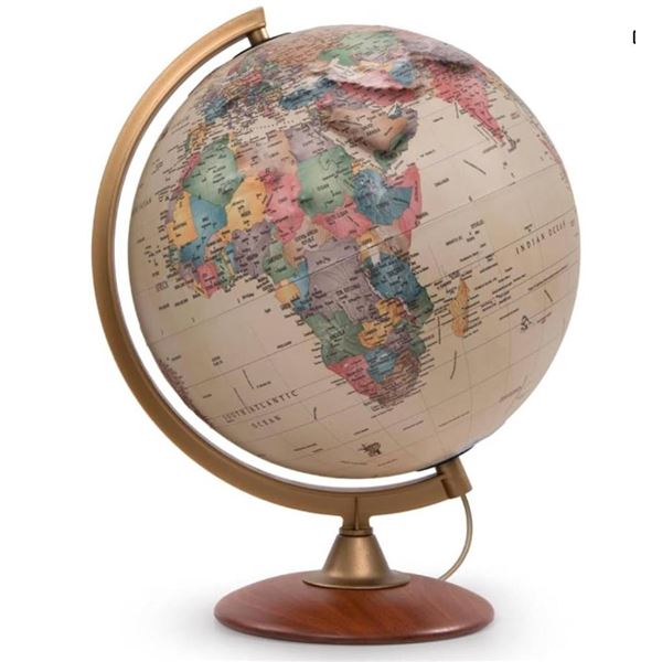 Waypoint Geographic Colombo 12″ Illuminated Antique Ocean-Style World Globe With Raised Rel