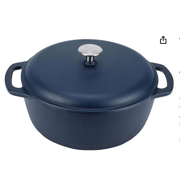 Amazon Basics Enameled Cast Iron Round Dutch Oven with Lid and Dual Handles, Heavy-Duty, 6-Quart, Ma