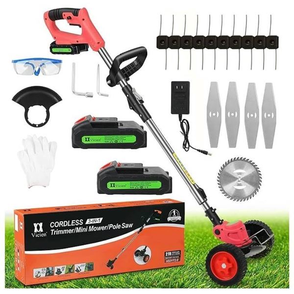Cordless Weed Eater String Trimmer,3-in-1 Lightweight Push Lawn Mower & Edger Tool with 3 Types Blad