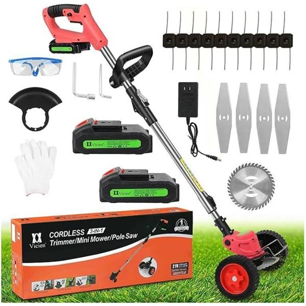 Cordless Weed Eater String Trimmer,3-in-1 Lightweight Push Lawn Mower & Edger Tool with 3 Types Blad