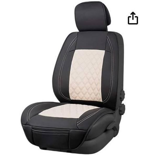 Amazon Basics Deluxe Sideless Leatherette Seat Cover, Black and Beige