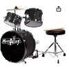 Image 1 : Music Alley 3-Piece Kids Drum Set with Drum Throne, Cymbal, Pedal, and Drumsticks