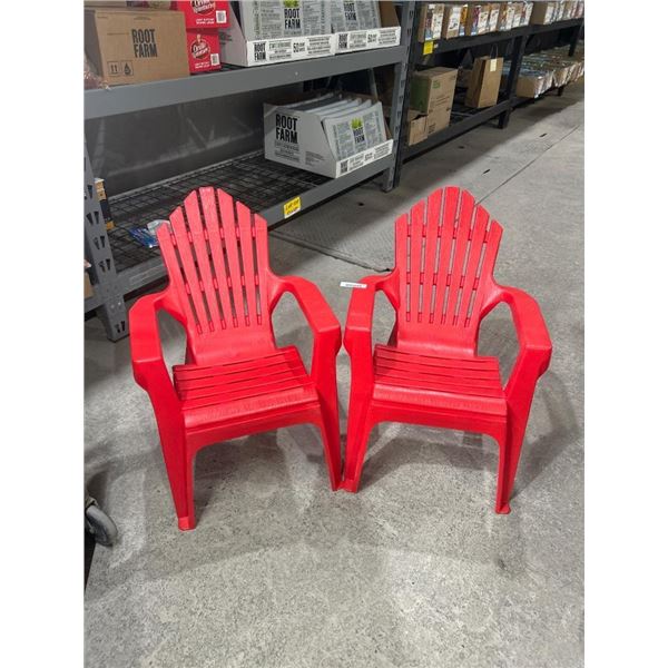 Set of Two KIds / T0ddlers Red Plastic Adirondack Chairs for Outdoor Use