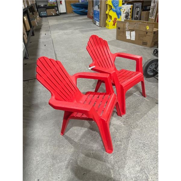 Set of Two KIds / T0ddlers Red Plastic Adirondack Chairs for Outdoor Use