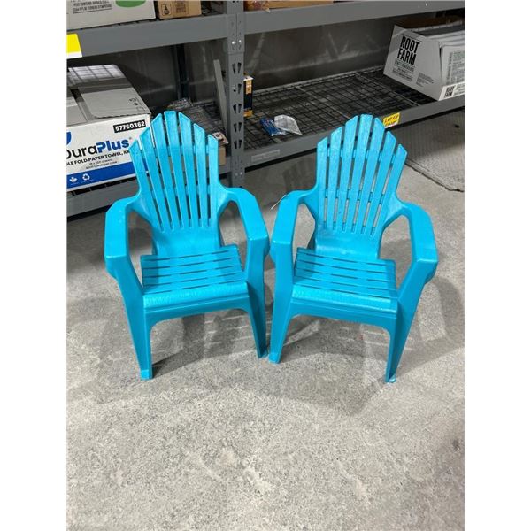 Set of Two KIds / T0ddlers Blue Plastic Adirondack Chairs for Outdoor Use