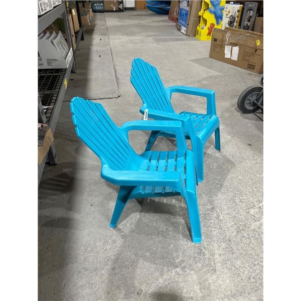 Set of Two KIds / T0ddlers Blue Plastic Adirondack Chairs for Outdoor Use
