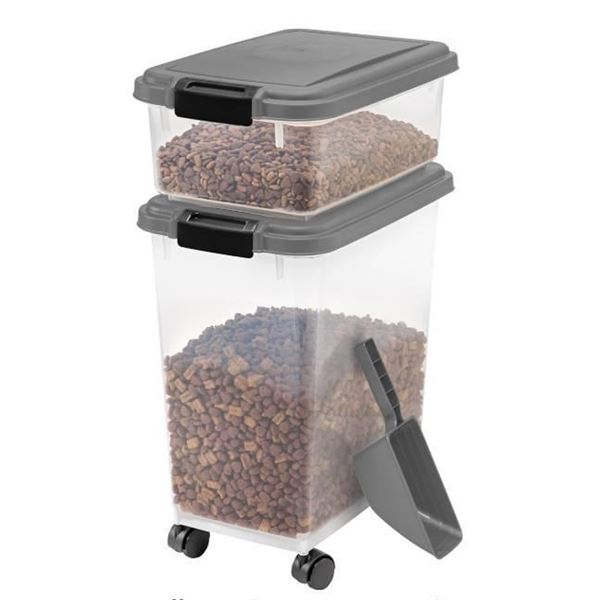 IRIS USA Dog Food Storage Container, 30lbs + 11lbs Combo Storage Container, Airtight, Stackable, 2-C