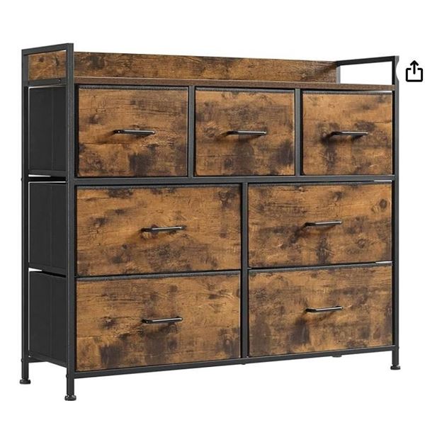 SONGMICS Dresser for Bedroom, Chest of Drawers, Clothes Organizer Storage Unit, 7 Fabric Drawers wit