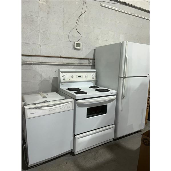 Lot of White Kitchen Appliances: Frigidaire Dishwasher, General Electric Stove, and General Electric