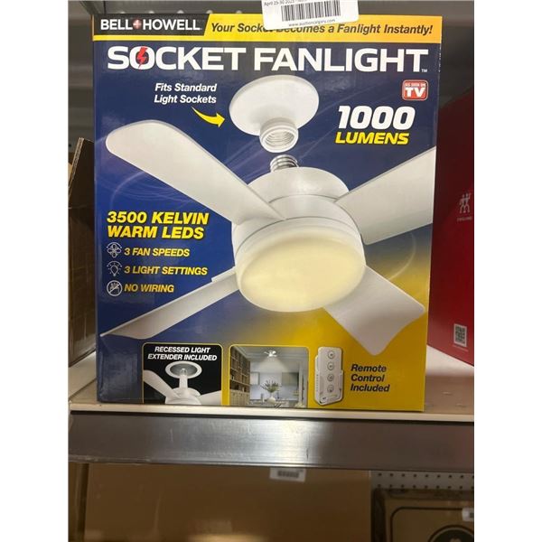 Bell + Howell Socket Fan Light AS SEEN ON TV – Ceiling Fan with Lights and Remote, Ceiling 