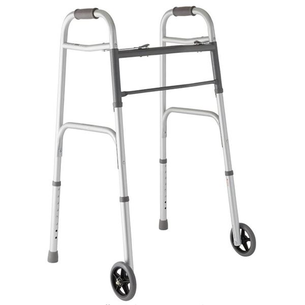 Medline Two Button Folding Walker With 5-Inch Wheels, Adult Size