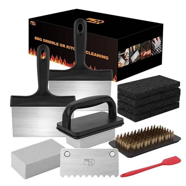 14 Pcs Griddle Cleaning Kit for Blackstone, Complete Flat Top Grill Accessories Kit with Scraper, Cl