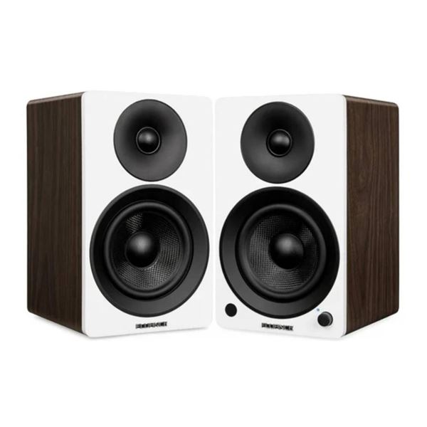 Fluance Ai41 Powered 2-Way Bookshelf Speakers with Remote, Walnut Finish