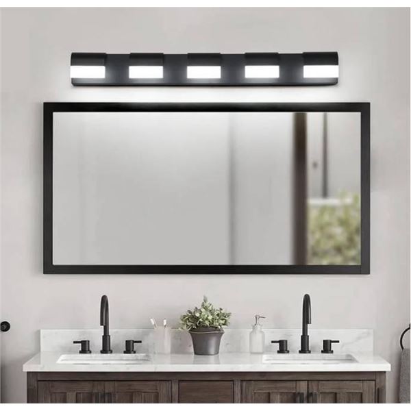 Wall-Mounted 5 Light Metal Frame Lighting Fixture with Frosted Glass Shades