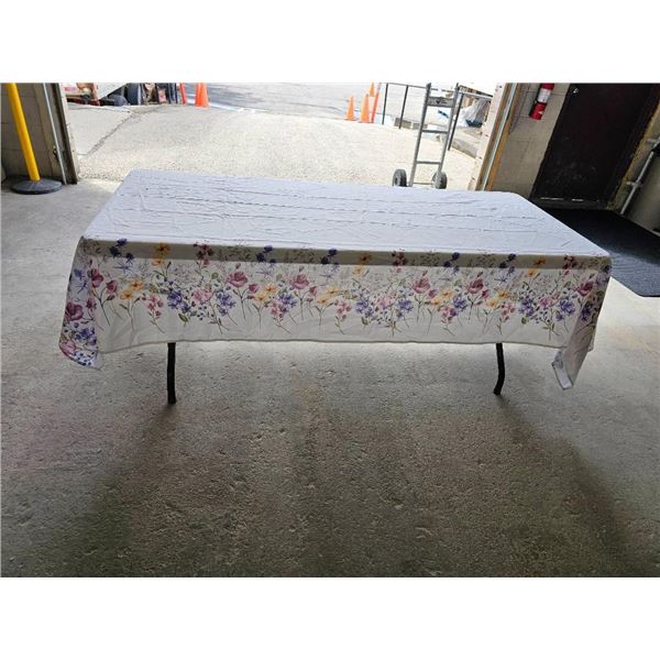 Lot of 2 Washable Fabric Long Table Cloths with Floral-Patterned Cover