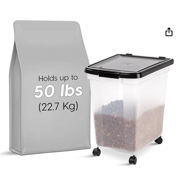 Airtight Pet Food Container with 50 Lb Capacity and Removable Casters