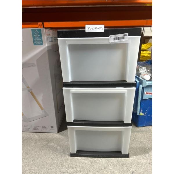 Three-Drawer Plastic Storage Unit with Black Top Tray