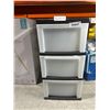 Image 1 : Three-Drawer Plastic Storage Unit with Black Top Tray