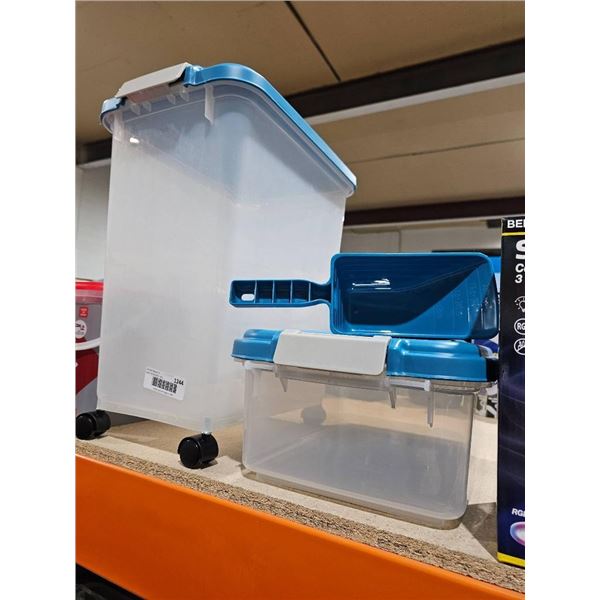 Transparent Pet Food & Treat Storage Containers With Blue Lids and Wheels