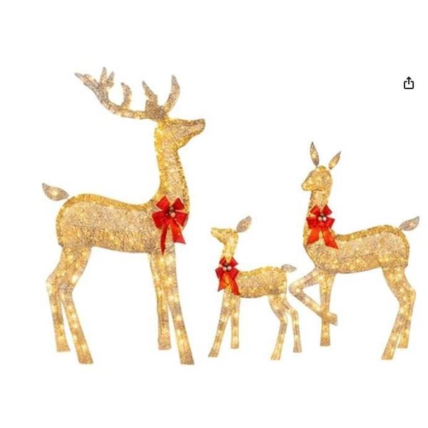 60-Inch, 54-Inch, and 36-Inch Christmas Deer Family Decorations Set