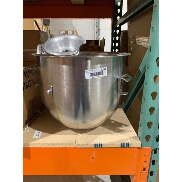 Commercial Mixer Bowl with Attachments Including Whisk, Paddle, and Dough Hook