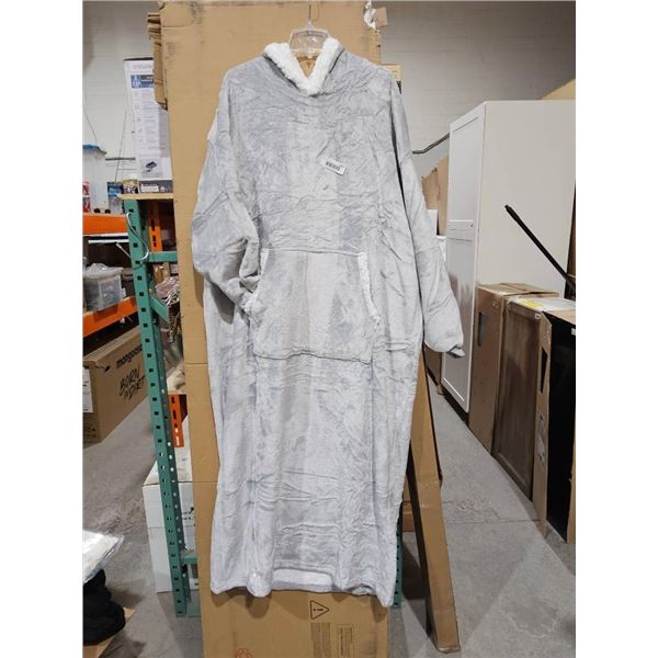 Gray Oversized Wearable Blanket with Hood and Pocket