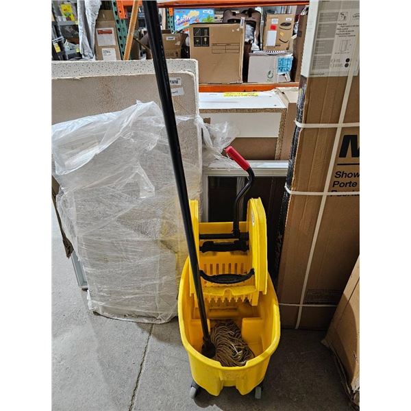 Yellow Rubbermaid Wave Break Mop Bucket With Wringer and Mop Included