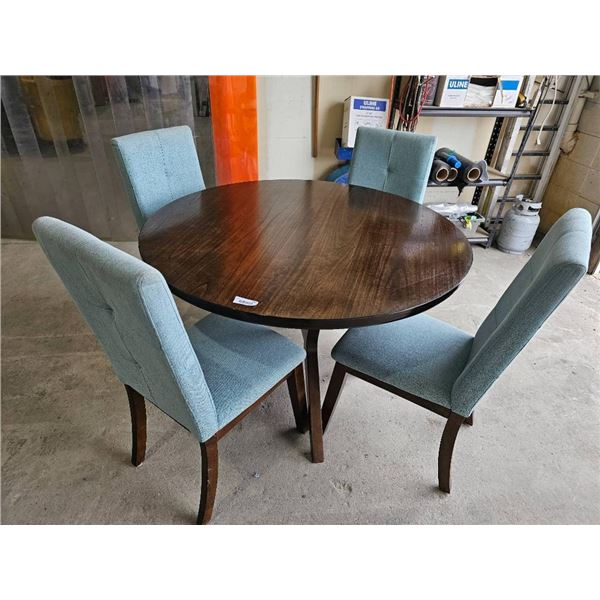 Round Wooden Dining Table with Four Upholstered Chairs