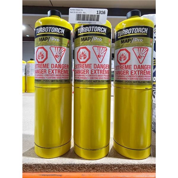 Lot of 3 TurboTorch MAP-Pro Gas Cylinders