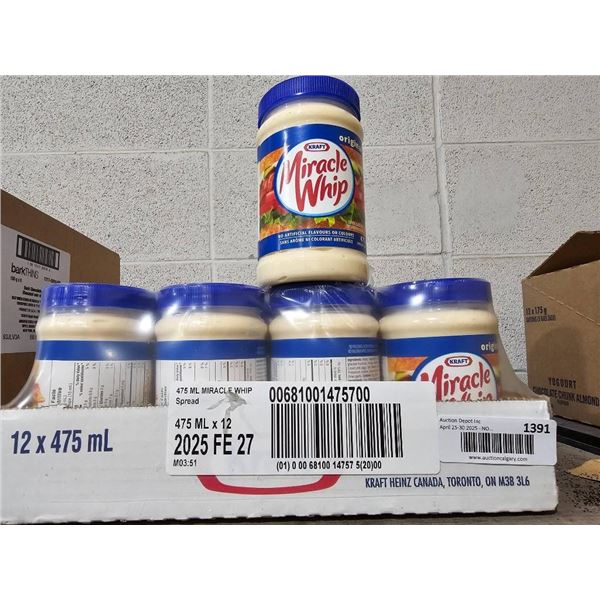 Kraft Heinz Miracle Whip 12-Pack 475 mL Jars, Lot Code 00681001475700