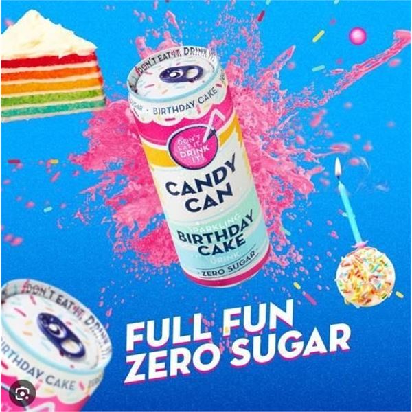 Candy Can Birthday Cake Flavored Sparkling Drink, 12 x 330ml Cans