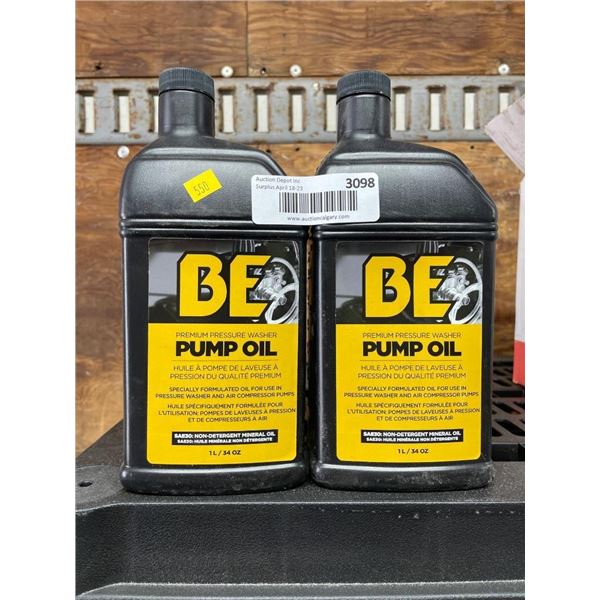 Lot of 2 BE Pump Oil 1-Liter Bottles