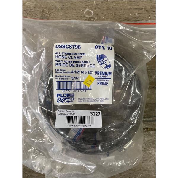 Stainless Steel Hose Clamps, Size 4-1/2 to 6-1/2 Inches, Qty 10