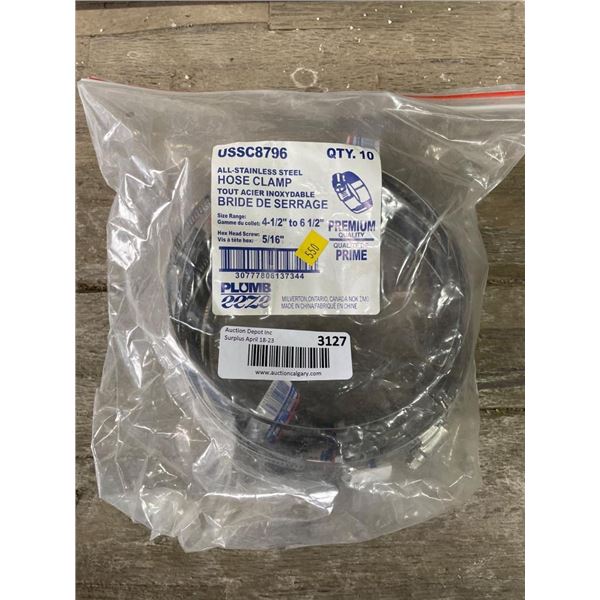 Stainless Steel Hose Clamps, Size 4-1/2 to 6-1/2 Inches, Qty 10