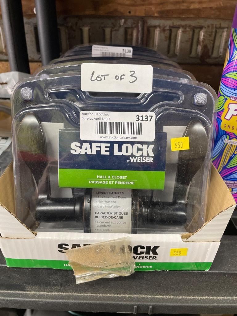 Set Of 3 Weiser Safe Lock, Hall And Closet Lever Handles