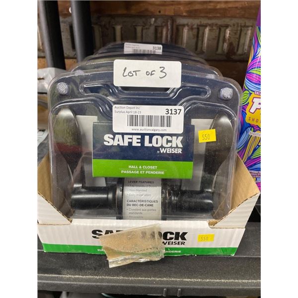 Set Of 3 Weiser Safe Lock, Hall And Closet Lever Handles