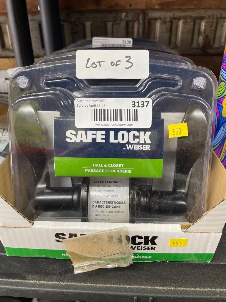 Set Of 3 Weiser Safe Lock, Hall And Closet Lever Handles