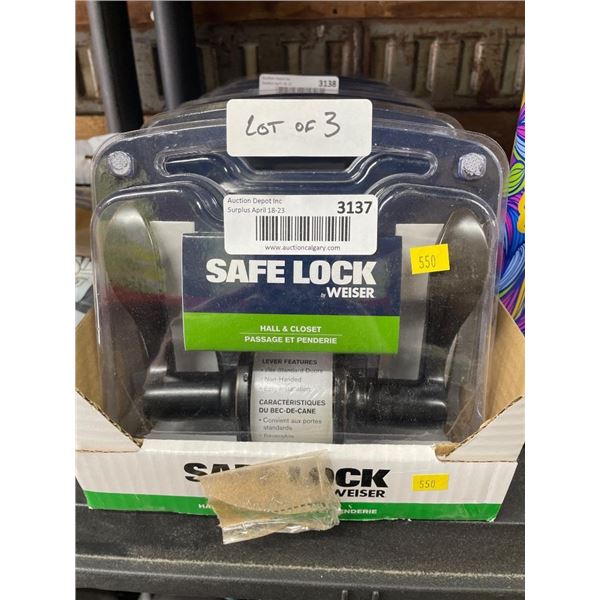 Set Of 3 Weiser Safe Lock, Hall And Closet Lever Handles