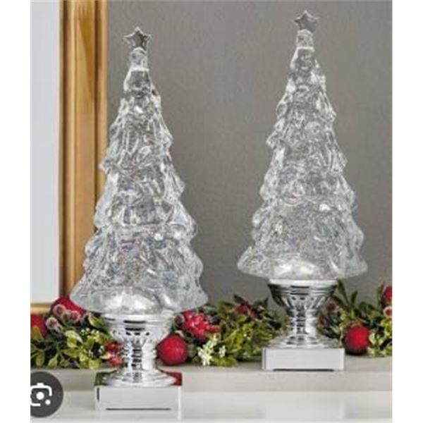 Set of 2 Mercury Glass Cone Trees with LED Lights
