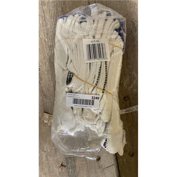 Pack of 12 White Gloves with Rubber Dots, Size L