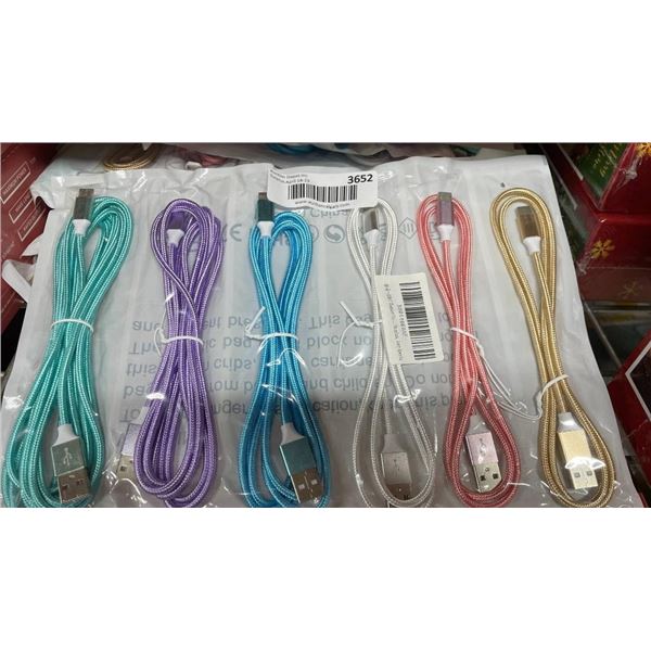 Lot of 5 Type C USB Braided Charging Cables, Multi-Color Pack