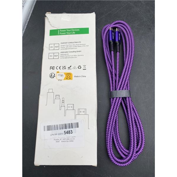 Purple USB-C to USB-C Braided Cable, Approximately 6ft