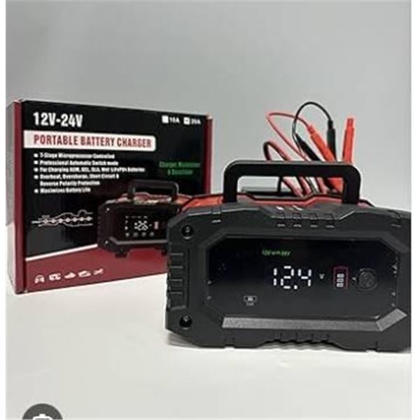 12V-24V Portable Battery Charger with LED Display and Multiple Modes