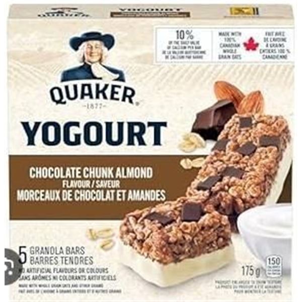 Lot of 6 Quaker Yogourt Chocolate Chunk Almond Granola Bars – 175g Each