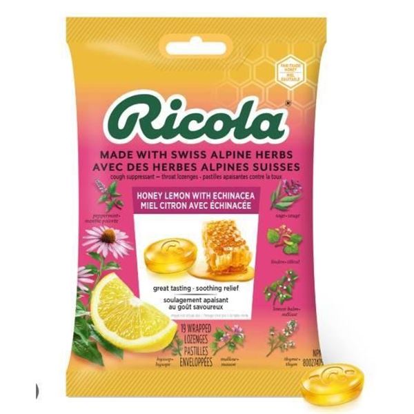 Ricola Honey Lemon Echinacea Lozenges – 8 x 19-Count Bags