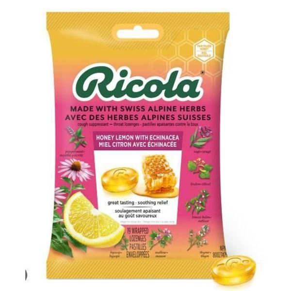 Ricola Honey Lemon Echinacea Lozenges – 8 x 19-Count Bags