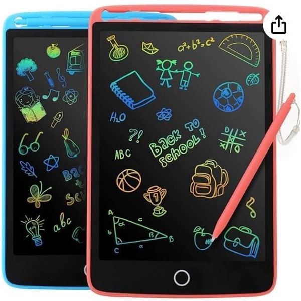 Red & Blue 8.5-Inch LCD Writing Tablets, 2-Pack with Styluses and Stickers