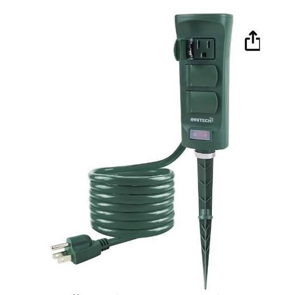 oviitech 6-Outlet Outdoor Yard Power Stake with Protective Cover and ON/Off Switch,9 Ft Long Extensi