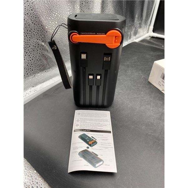 Solar Charger Power Bank 61200mAh, Built in Hand Crank and 4 Cables PD 15W QC3.0 Fast Charging, Type