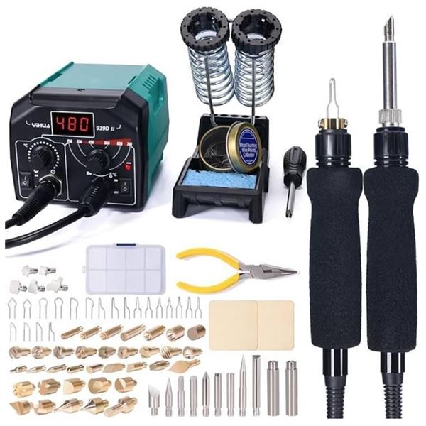 939D-II Digital Pyrography Wood Burning Station 2-in-1 (Detailer+Solid-Point) Detailer 250~750°C Adj